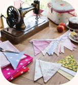 Bunting with sewing machine and sewing box